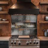 Industrial Rust Tempered Glass Kitchen Backsplash: Copper & Gray Abstract Art