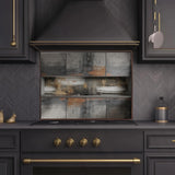 Industrial Rust Tempered Glass Kitchen Backsplash: Copper & Gray Abstract Art