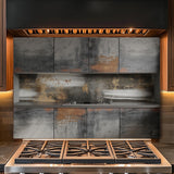 Industrial Rust Tempered Glass Kitchen Backsplash: Copper & Gray Abstract Art